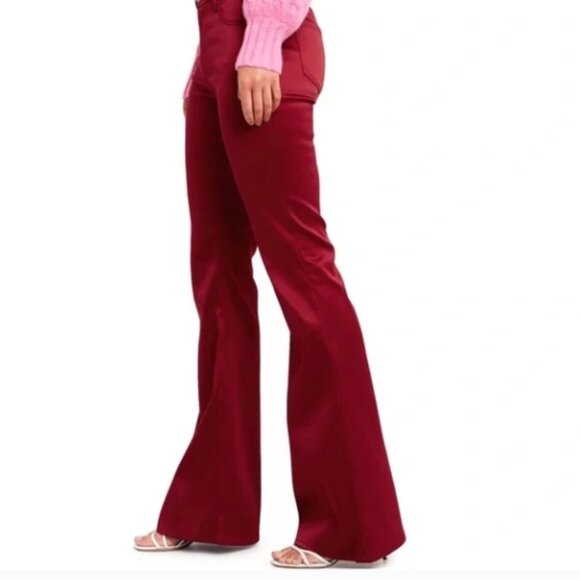 J Brand Mid-Rise Satin Flared Flat Front Pants valentina opium red 26 - Picture 4 of 8